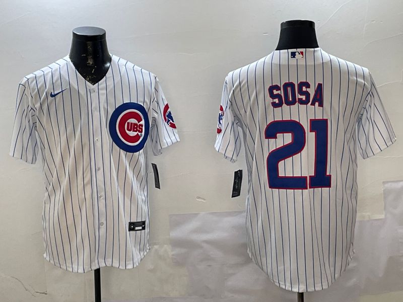 Men Chicago Cubs #21 Sosa White Stripe Game 2025 Nike MLB Jersey style 1